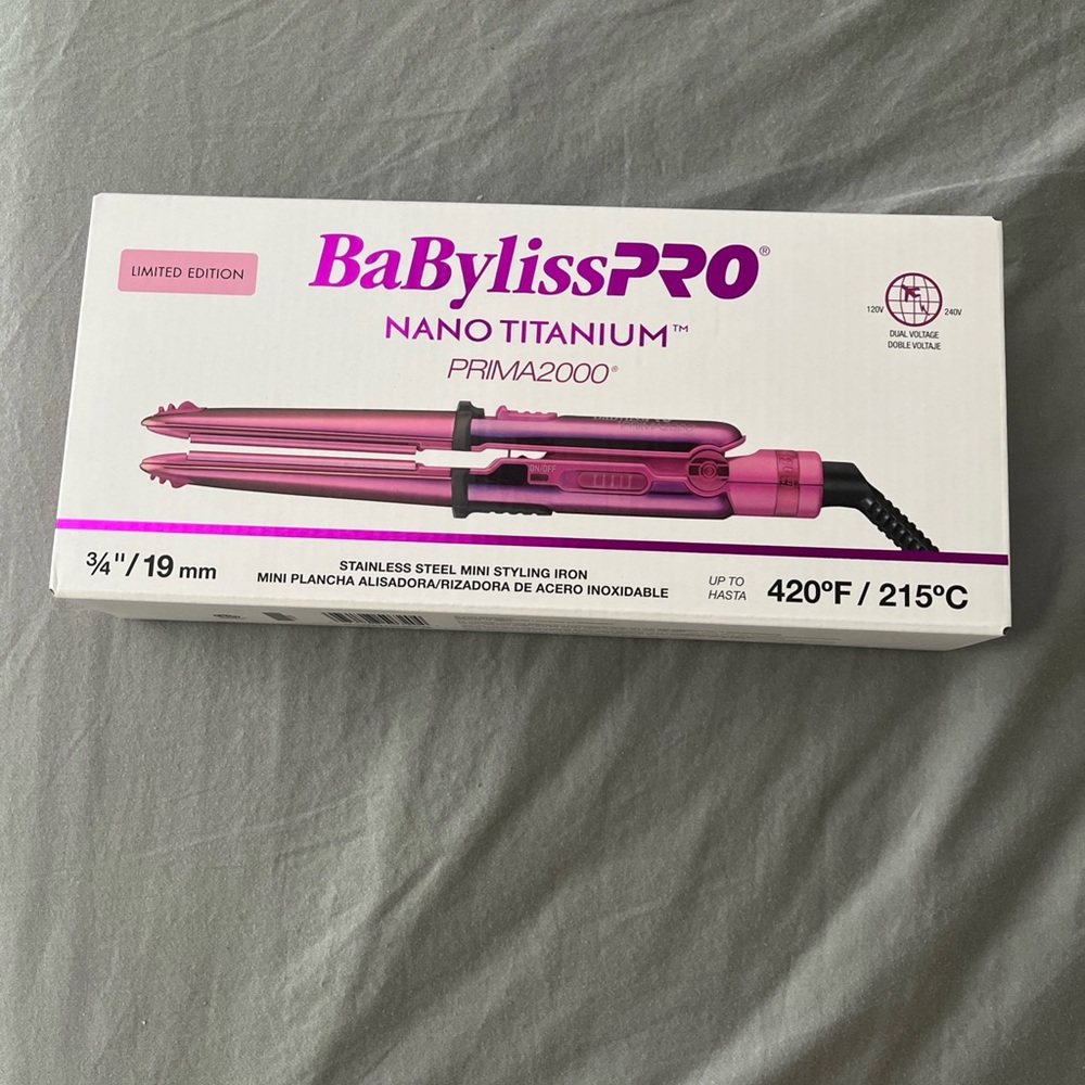 BaBylissPRO Nano Titanium Prima2000 Pink Styling Iron NIB
